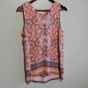 Violet & Claire Shift Top, Size L, Boho Print, Orange, Red, Blue